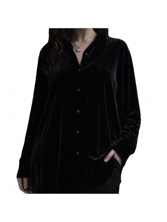 Banana Republic Tops - Banana Republic Black Velvet Tunic Blouse XXL Goth Whimsy Dark Coquette